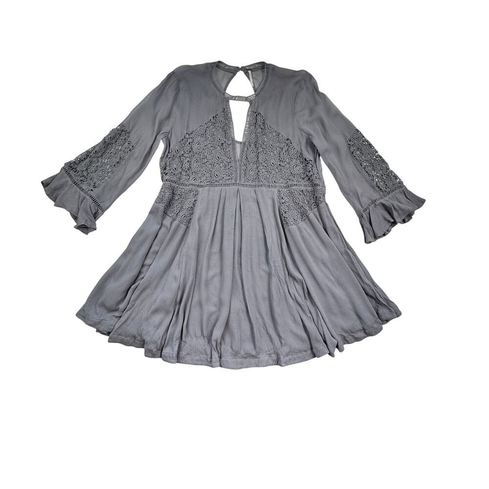 Free People Boho Hippie Festival Gauzy Sheer Crochet Detail Swing Mini Dress